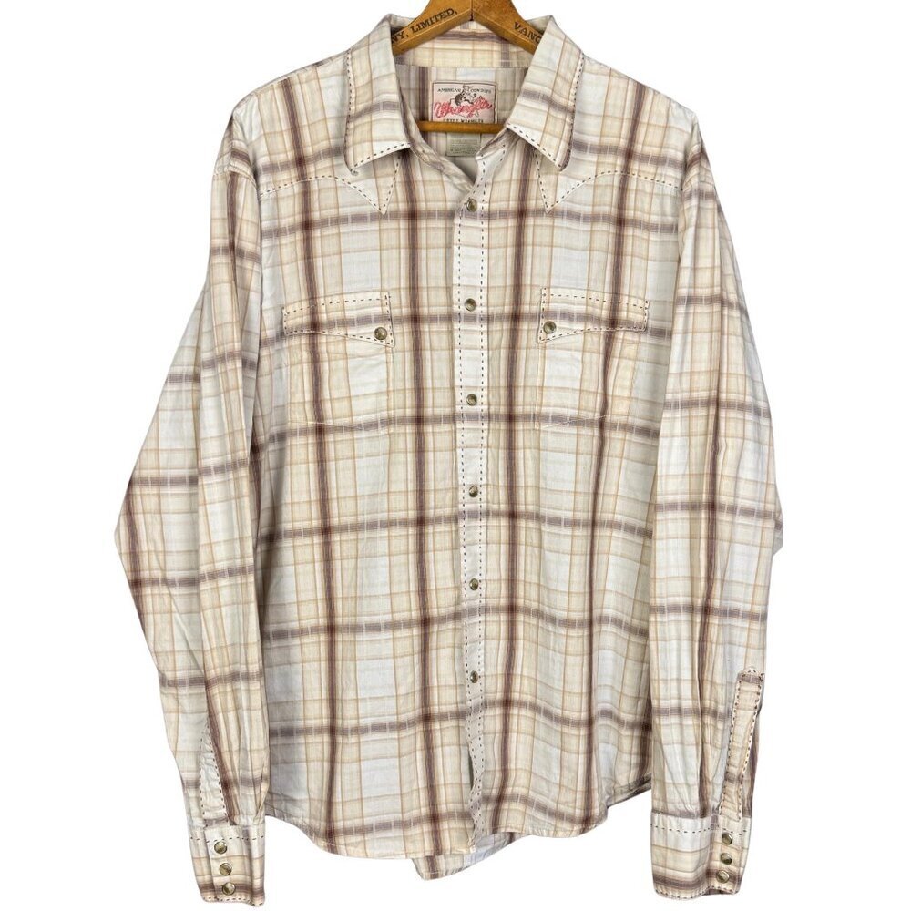 Vintage 90s Snap Shirt, Wrangler Plaid Button Down, Mens Western Clothing - Picture 1 of 8